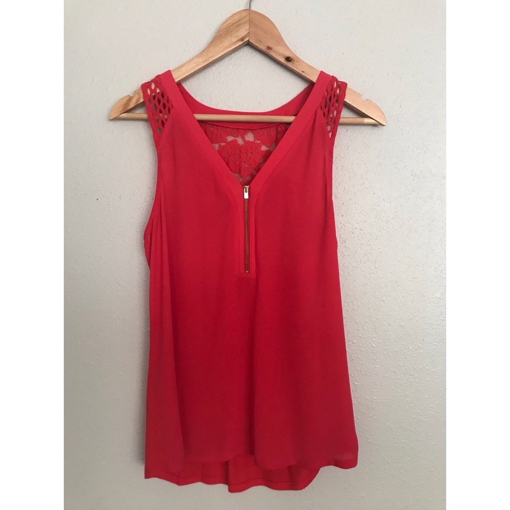 Express - Zip front Hudson tank with lace details and soft jersey back.